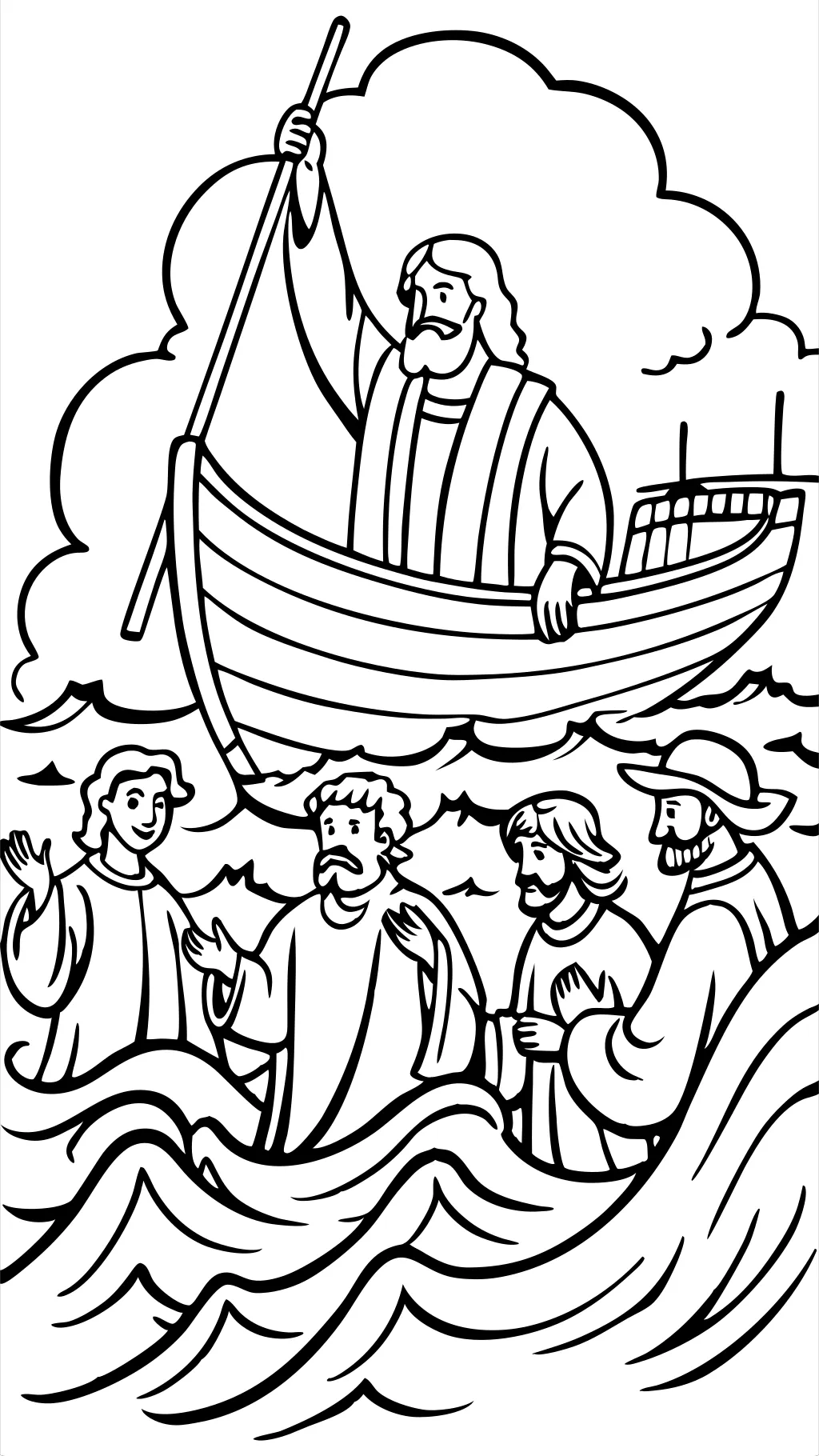 coloring page jesus calms the storm